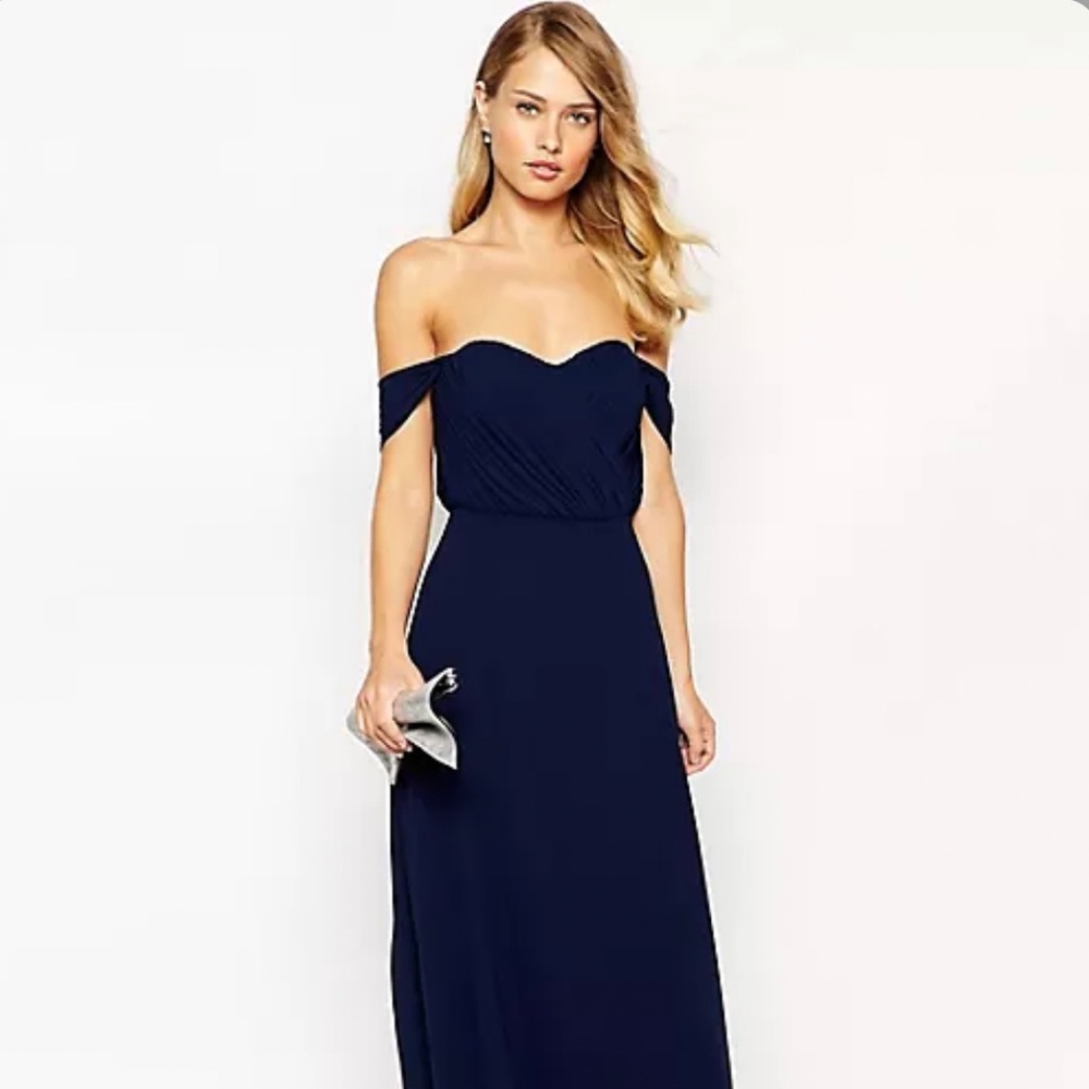 Jarlo Florance Off Shoulder Maxi Dress - Navy / US 4 /UK 8.